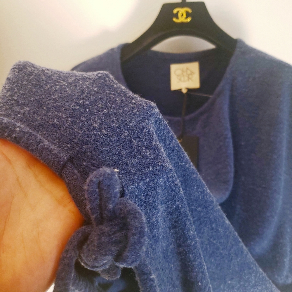 NEW CHASER Blue Sweater Top Tee SMALL Boat Neck Long sleeve Drawstring Stretch - Picture 6 of 13